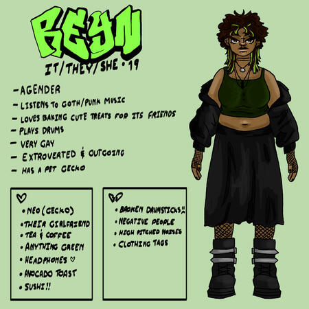 Reyn (pronounced "Wren"), one of my OCs - Summer 2023